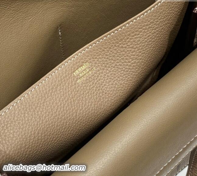 Grade Quality Hermes Halzan 25cm Bag in Togo Calfskin H092501 Elephant Grey/Gold 2024