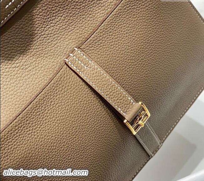 Grade Quality Hermes Halzan 25cm Bag in Togo Calfskin H092501 Elephant Grey/Gold 2024