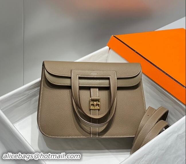 Grade Quality Hermes Halzan 25cm Bag in Togo Calfskin H092501 Elephant Grey/Gold 2024