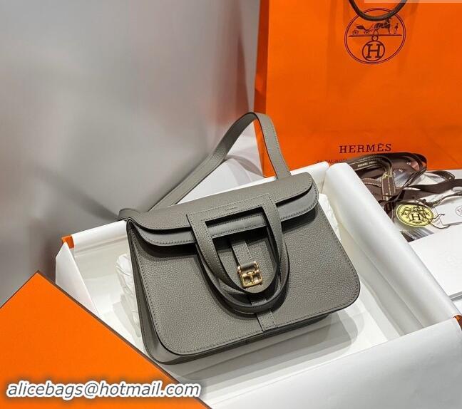 Top Grade Hermes Halzan 25cm Bag in Togo Calfskin H092501 Cloud Grey 2024