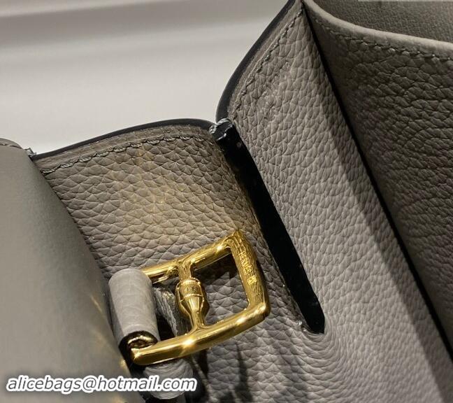 Top Grade Hermes Halzan 25cm Bag in Togo Calfskin H092501 Cloud Grey 2024