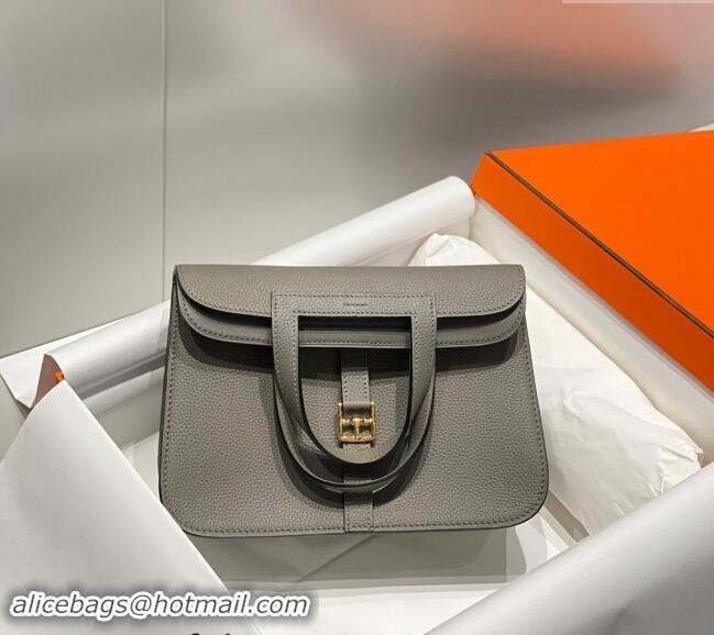 Top Grade Hermes Halzan 25cm Bag in Togo Calfskin H092501 Cloud Grey 2024