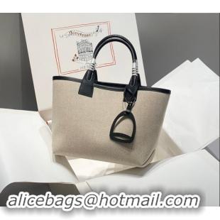 Super Quality Hermes Steeple Tote Bag 28cm in Canvas and Calfskin H5018 Natural/Black 2024 (Half Handmade)