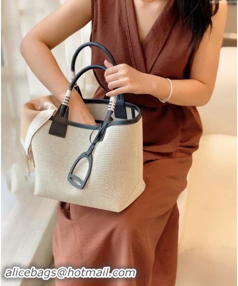 Super Quality Hermes Steeple Tote Bag 28cm in Canvas and Calfskin H5018 Natural/Black 2024 (Half Handmade)