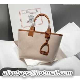 Trendy Design Hermes Steeple Tote Bag 28cm in Canvas and Calfskin H5018 Natural/Brown 2024 (Half Handmade)