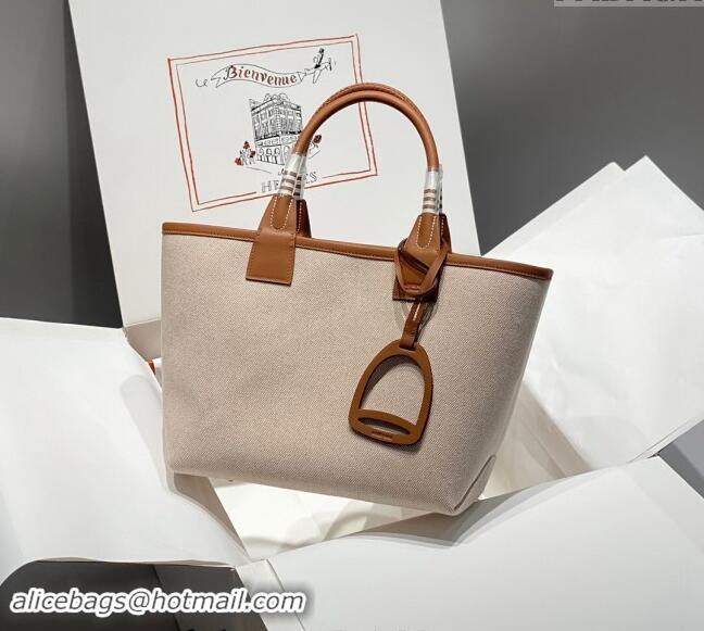 Trendy Design Hermes Steeple Tote Bag 28cm in Canvas and Calfskin H5018 Natural/Brown 2024 (Half Handmade)