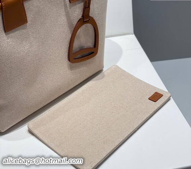 Trendy Design Hermes Steeple Tote Bag 28cm in Canvas and Calfskin H5018 Natural/Brown 2024 (Half Handmade)