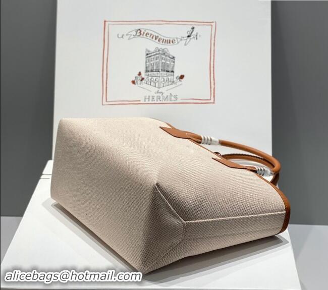 Trendy Design Hermes Steeple Tote Bag 28cm in Canvas and Calfskin H5018 Natural/Brown 2024 (Half Handmade)