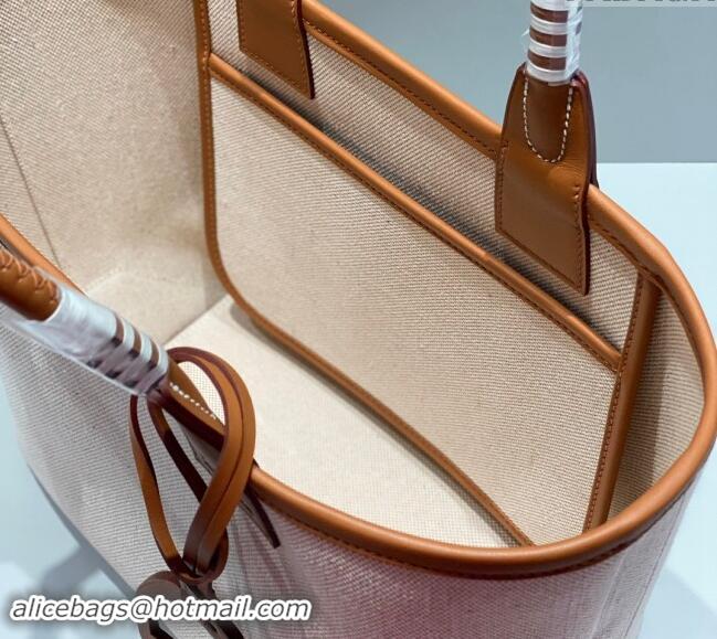 Trendy Design Hermes Steeple Tote Bag 28cm in Canvas and Calfskin H5018 Natural/Brown 2024 (Half Handmade)