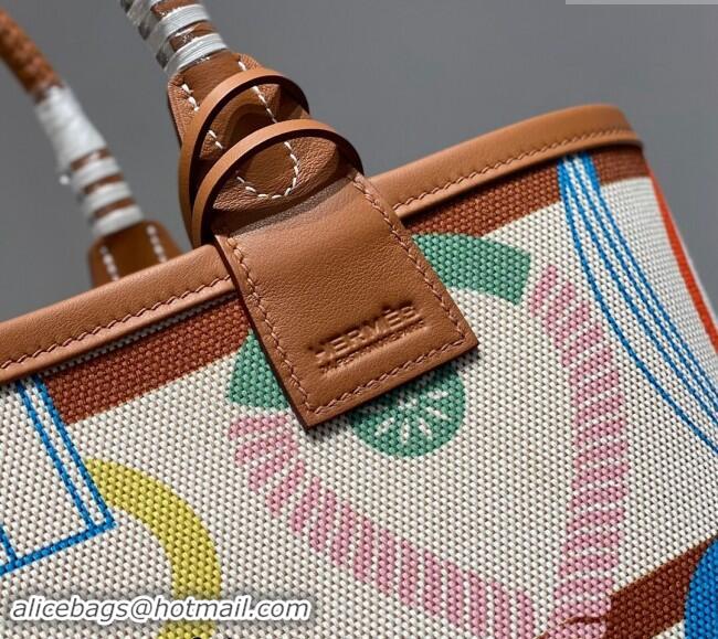 Famous Brand Hermes Steeple Tote Bag 28cm in Printed Canvas and Calfskin H5018 Brown 2024 (Half Handmade)