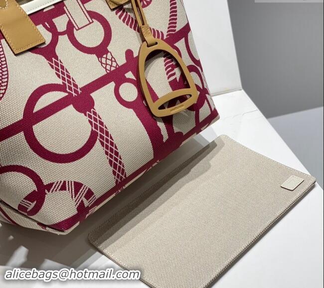 Best Quality Hermes Steeple Tote Bag 28cm in Printed Canvas and Calfskin H5019 Beige 2024 (Half Handmade)