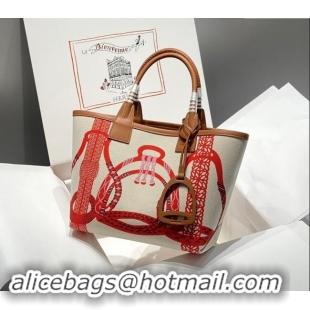 Grade Design Hermes Steeple Tote Bag 28cm in Printed Canvas and Calfskin H5019 Brown 2024 (Half Handmade)