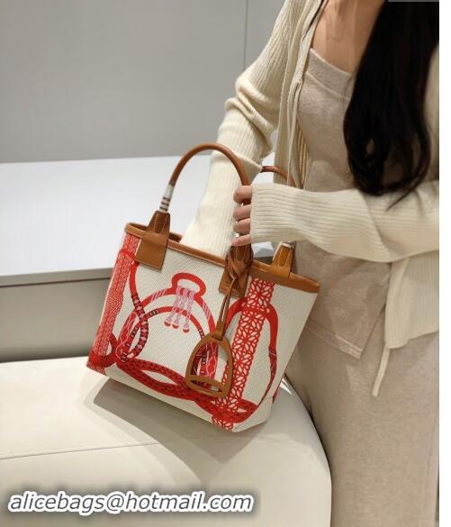 Grade Design Hermes Steeple Tote Bag 28cm in Printed Canvas and Calfskin H5019 Brown 2024 (Half Handmade)