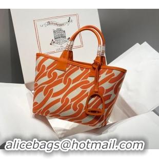 New Fashion Hermes Steeple Tote Bag 28cm in Printed Canvas and Calfskin H5019 Orange 2024 (Half Handmade)