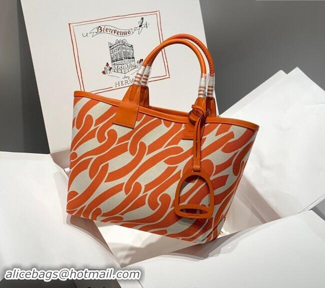 New Fashion Hermes Steeple Tote Bag 28cm in Printed Canvas and Calfskin H5019 Orange 2024 (Half Handmade)