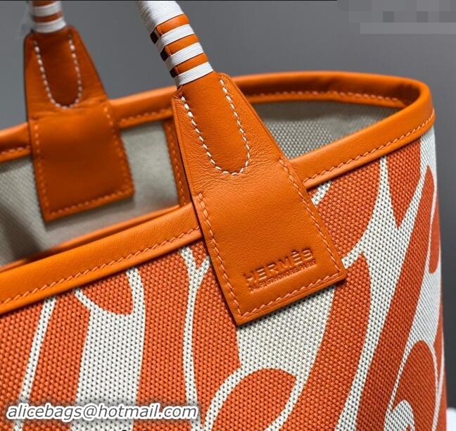 New Fashion Hermes Steeple Tote Bag 28cm in Printed Canvas and Calfskin H5019 Orange 2024 (Half Handmade)