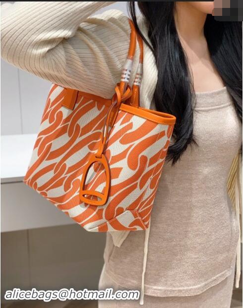 New Fashion Hermes Steeple Tote Bag 28cm in Printed Canvas and Calfskin H5019 Orange 2024 (Half Handmade)