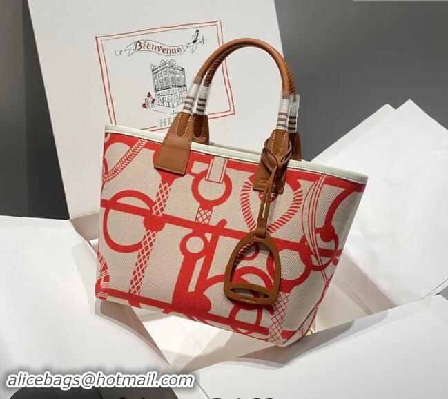 Popular Style Hermes Steeple Tote Bag 28cm in Printed Canvas and Calfskin H5019 Brown 2024 (Half Handmade)