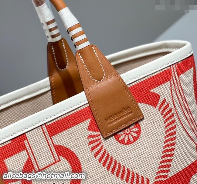 Popular Style Hermes Steeple Tote Bag 28cm in Printed Canvas and Calfskin H5019 Brown 2024 (Half Handmade)