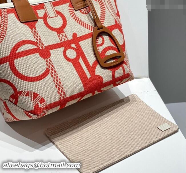 Popular Style Hermes Steeple Tote Bag 28cm in Printed Canvas and Calfskin H5019 Brown 2024 (Half Handmade)