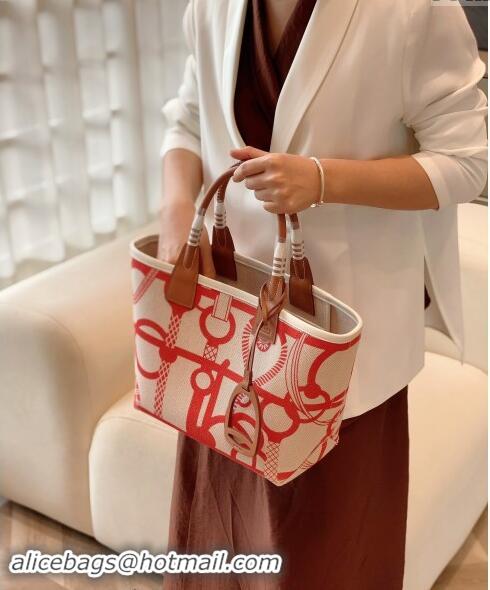 Popular Style Hermes Steeple Tote Bag 28cm in Printed Canvas and Calfskin H5019 Brown 2024 (Half Handmade)