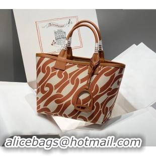 Well Crafted Hermes Steeple Tote Bag 28cm in Printed Canvas and Calfskin H5019 Brown 2024 (Half Handmade)