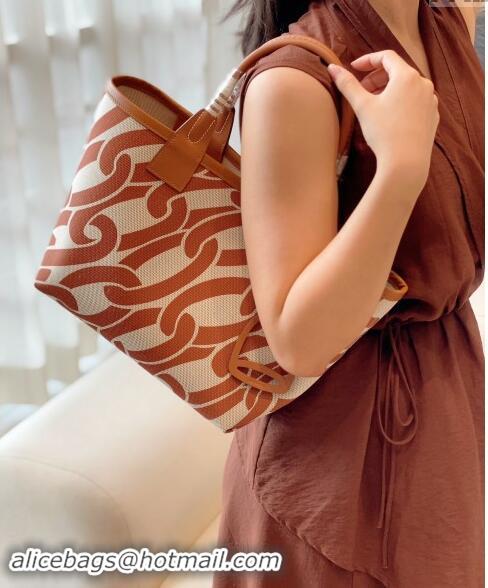 Well Crafted Hermes Steeple Tote Bag 28cm in Printed Canvas and Calfskin H5019 Brown 2024 (Half Handmade)