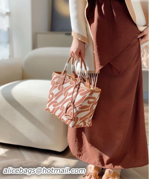 Well Crafted Hermes Steeple Tote Bag 28cm in Printed Canvas and Calfskin H5019 Brown 2024 (Half Handmade)