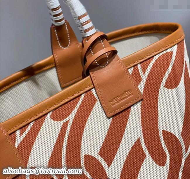 Well Crafted Hermes Steeple Tote Bag 28cm in Printed Canvas and Calfskin H5019 Brown 2024 (Half Handmade)