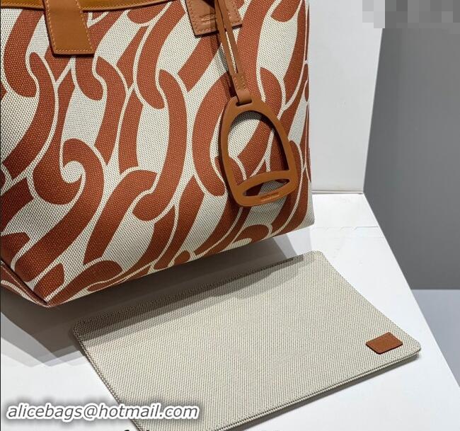 Well Crafted Hermes Steeple Tote Bag 28cm in Printed Canvas and Calfskin H5019 Brown 2024 (Half Handmade)