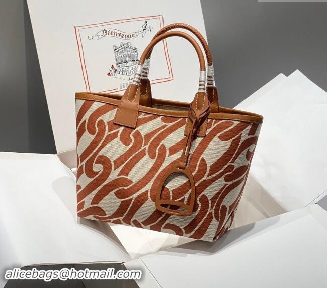 Well Crafted Hermes Steeple Tote Bag 28cm in Printed Canvas and Calfskin H5019 Brown 2024 (Half Handmade)