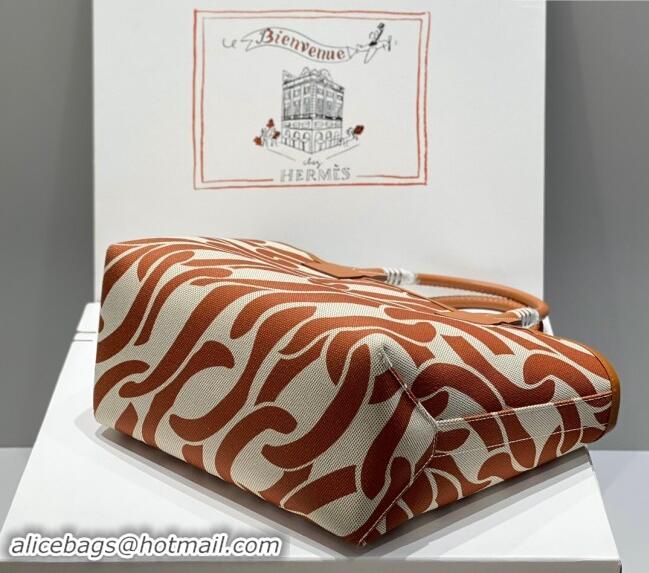 Well Crafted Hermes Steeple Tote Bag 28cm in Printed Canvas and Calfskin H5019 Brown 2024 (Half Handmade)