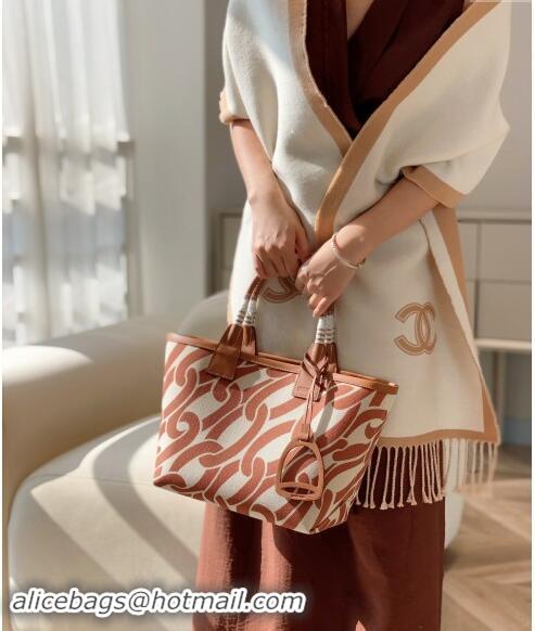 Well Crafted Hermes Steeple Tote Bag 28cm in Printed Canvas and Calfskin H5019 Brown 2024 (Half Handmade)