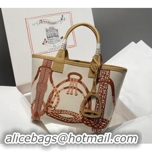 Top Grade Hermes Steeple Tote Bag 28cm in Printed Canvas and Calfskin H5019 Beige 2024 (Half Handmade)