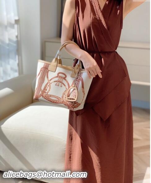 Top Grade Hermes Steeple Tote Bag 28cm in Printed Canvas and Calfskin H5019 Beige 2024 (Half Handmade)