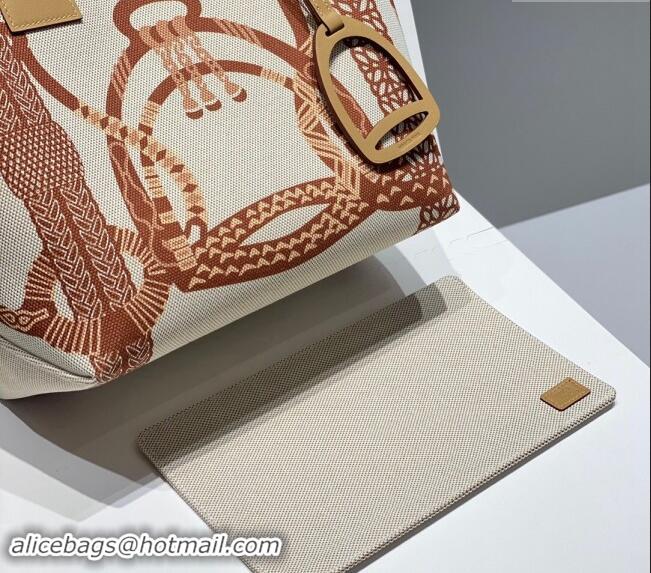 Top Grade Hermes Steeple Tote Bag 28cm in Printed Canvas and Calfskin H5019 Beige 2024 (Half Handmade)