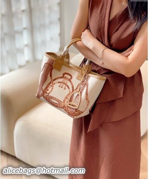 Top Grade Hermes Steeple Tote Bag 28cm in Printed Canvas and Calfskin H5019 Beige 2024 (Half Handmade)