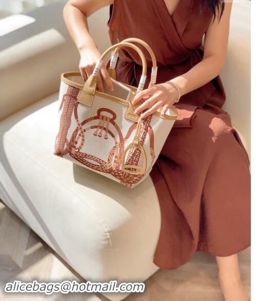 Top Grade Hermes Steeple Tote Bag 28cm in Printed Canvas and Calfskin H5019 Beige 2024 (Half Handmade)