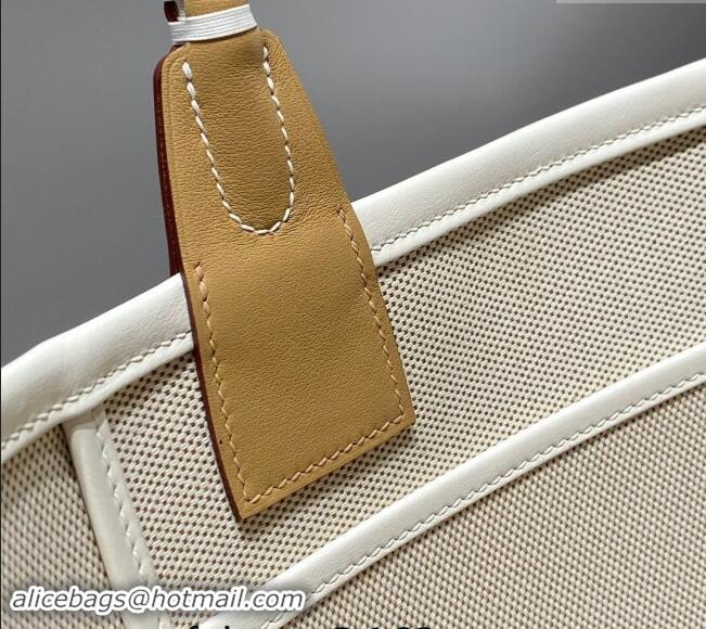 Top Grade Hermes Steeple Tote Bag 28cm in Printed Canvas and Calfskin H5019 Beige 2024 (Half Handmade)