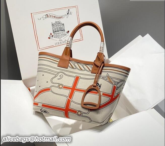 Classic Hermes Steeple Tote Bag 28cm in Printed Canvas and Calfskin H5019 Brown 2024 (Half Handmade)