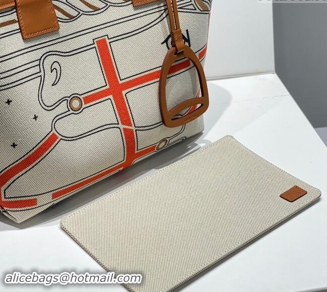 Classic Hermes Steeple Tote Bag 28cm in Printed Canvas and Calfskin H5019 Brown 2024 (Half Handmade)