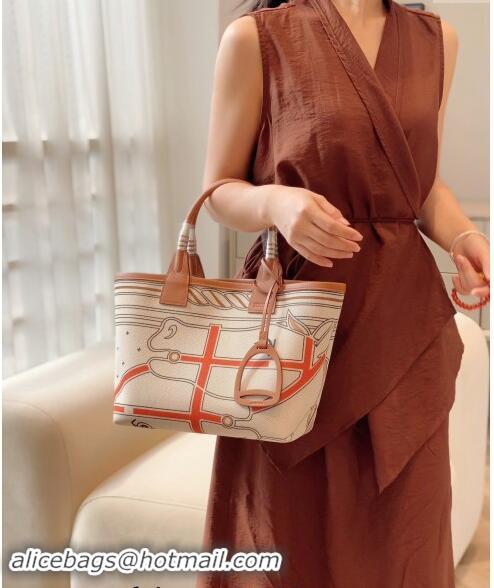 Classic Hermes Steeple Tote Bag 28cm in Printed Canvas and Calfskin H5019 Brown 2024 (Half Handmade)