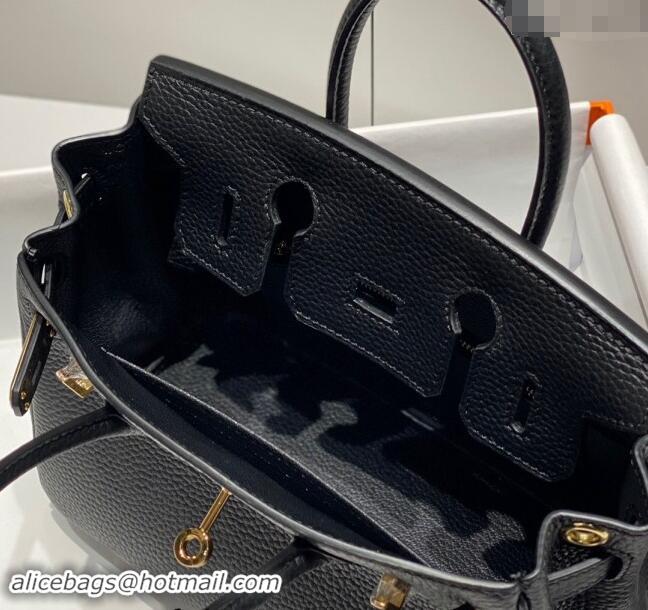 Top Quality Hermes Mini Birkin 20cm bag with Shoulder Strap in Togo Leather H20 Black/Gold 2024