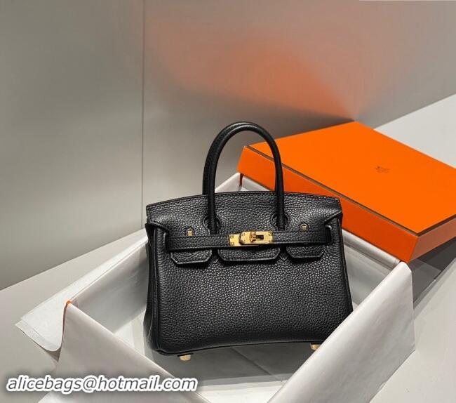 Top Quality Hermes Mini Birkin 20cm bag with Shoulder Strap in Togo Leather H20 Black/Gold 2024