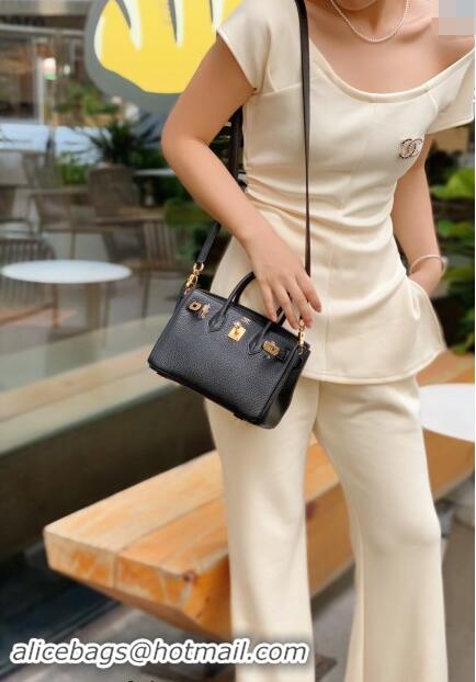 Top Quality Hermes Mini Birkin 20cm bag with Shoulder Strap in Togo Leather H20 Black/Gold 2024