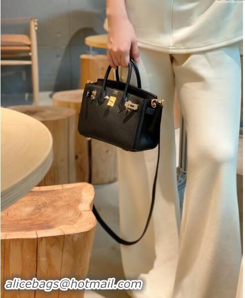 Top Quality Hermes Mini Birkin 20cm bag with Shoulder Strap in Togo Leather H20 Black/Gold 2024