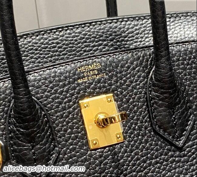 Top Quality Hermes Mini Birkin 20cm bag with Shoulder Strap in Togo Leather H20 Black/Gold 2024