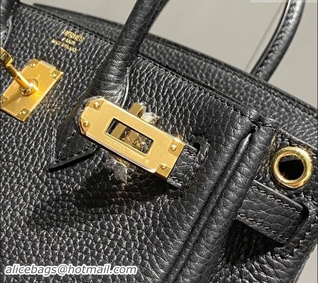 Top Quality Hermes Mini Birkin 20cm bag with Shoulder Strap in Togo Leather H20 Black/Gold 2024