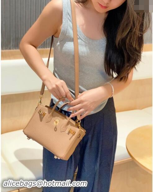 Well Crafted Hermes Mini Birkin 20cm bag with Shoulder Strap in Togo Leather H20 Milky Tea Beige 2024