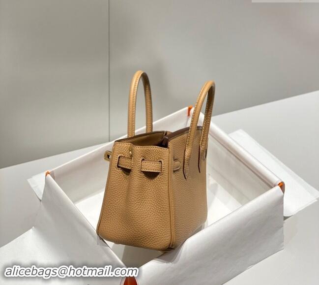 Well Crafted Hermes Mini Birkin 20cm bag with Shoulder Strap in Togo Leather H20 Milky Tea Beige 2024